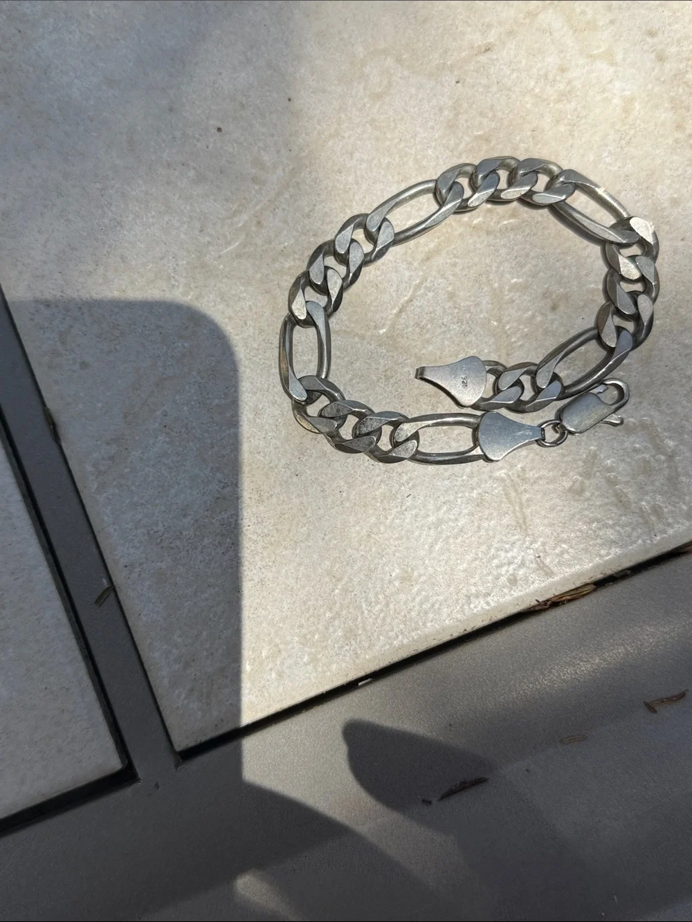 Sterling Silver Figaro Chain Bracelet - men Chunky Link Bracelet statement